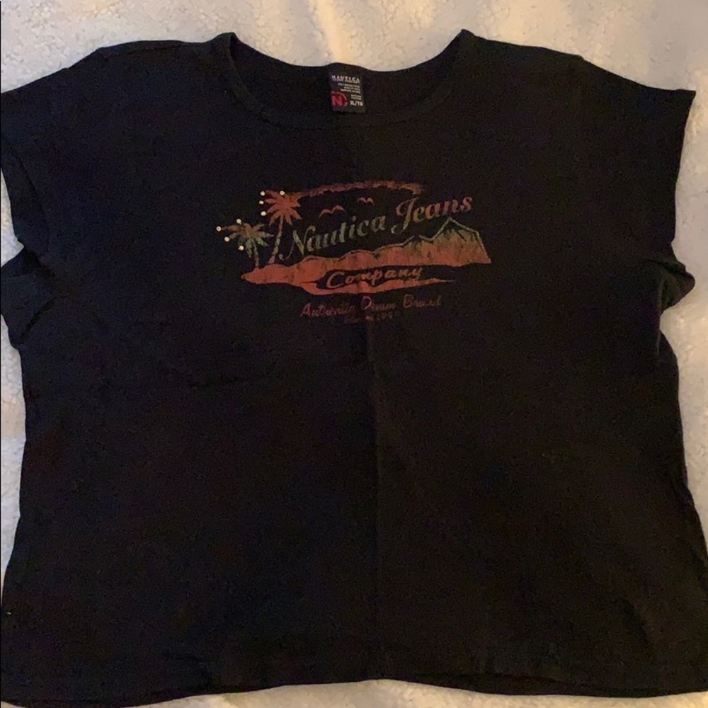 Nautica Navy T-Shirt w/Logo & Palm Tree